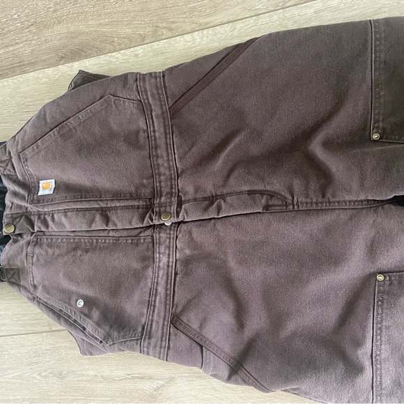 Carhartt Women's Dark Brown Quilt Lined Duck Bib Overall -LARGE new with tags - Picture 3 of 6